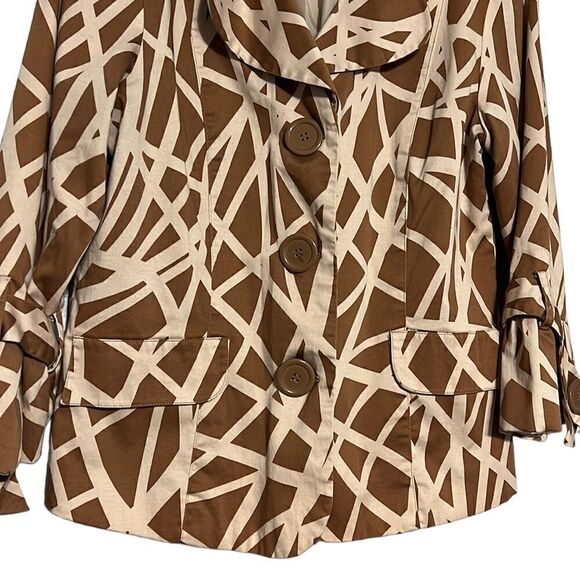 Woman's Blazer Jacket Size 14 Metrostyle Brown Tan Button Front Faux Pockets - Picture 3 of 9